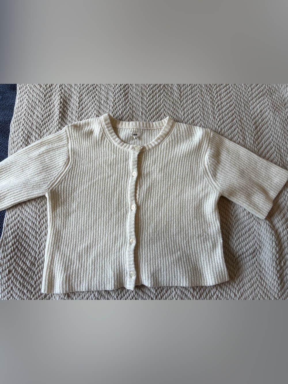 aerie Cream Short-Sleeve Ribbed Button Cardigan